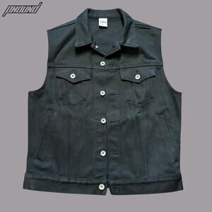 Iron Heart Vest Mens 36 Black Denim Biker Motorcycle Button Front Made In Japan